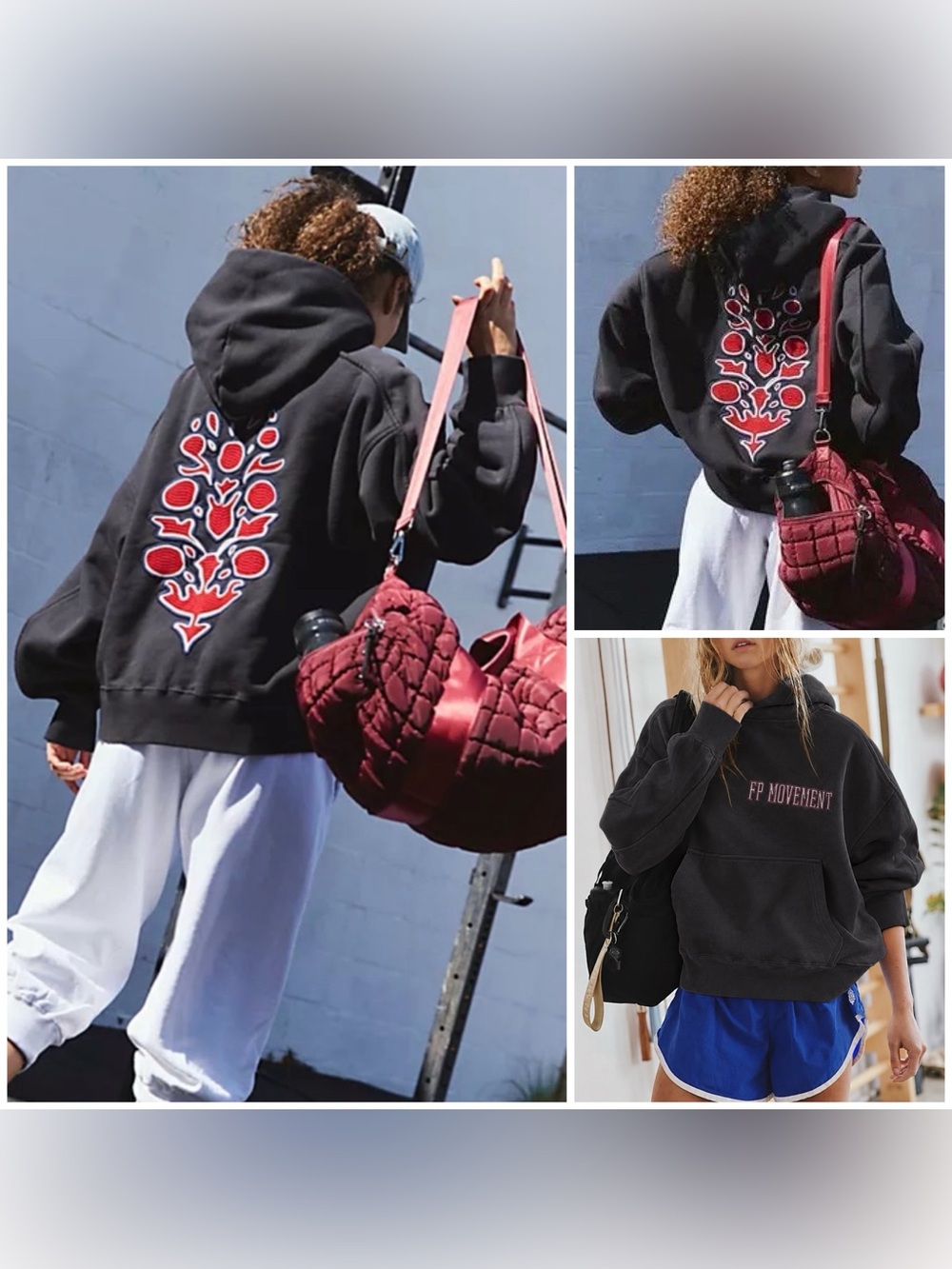 NWT Free People FP Movement A Cut Above Embroidered Logo Hoodie black combo - XS